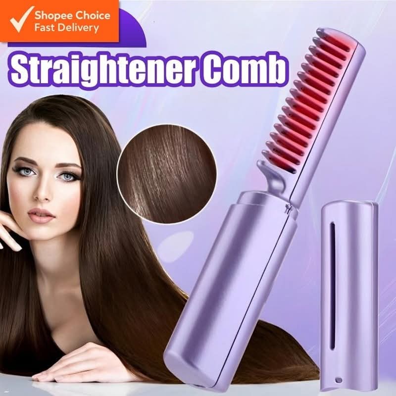 2 In 1 Wireless Hair Hot Comb Portable Mini USB Rechargeable Hair Straightener Fast Heating Hair Straightening Tool