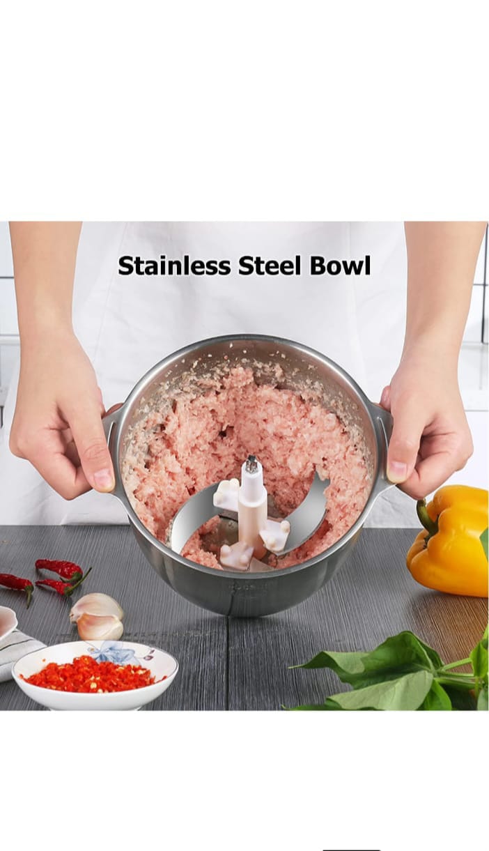 Electric Meat Grinder, Food Processor 2L 3L , Stainless Steel Meat Mixer Food Chopper for Meat, Vegetables, Fruits and Nuts with 4 Sharp Blades,Stainless Steel Food Grinder for Meat